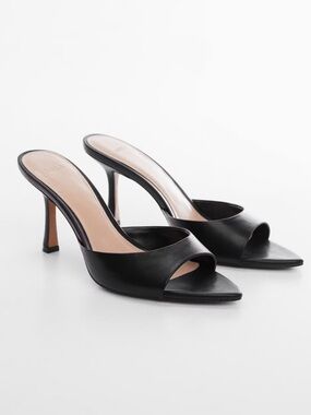 Mango Black Pointed Open-Toe Stiletto Mule Heels - Size EU 38 / US 7.5